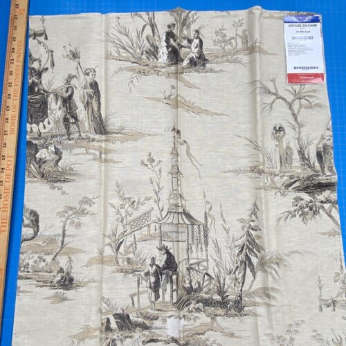 IMG_3293 12 Berkbox77 Square Printed Fabrics by Voyage En Chine Black Beige Print Chinoiserie Asian Garden Elephant MSRP USD 388/yd