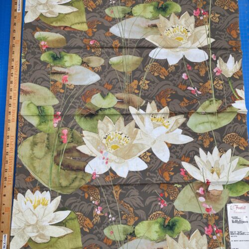 IMG_3305 14 Berkbox77 Square Printed Fabrics by  Nenuphar Brown/Multi Lotus Pond Koi Fish Cotton 1yd x 26" MSRP USD196/y
