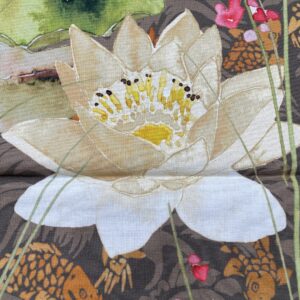 IMG_3308 14 Berkbox77 Square Printed Fabrics by  Nenuphar Brown/Multi Lotus Pond Koi Fish Cotton 1yd x 26" MSRP USD196/y