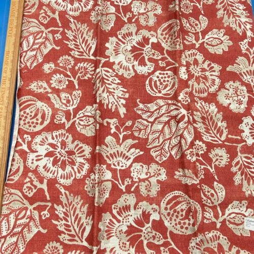 IMG_3561 70 Berkbox77 Square Printed Fabric by Scalamandre Calais Linen Print Coral Red White Floral MSRP 300+/y