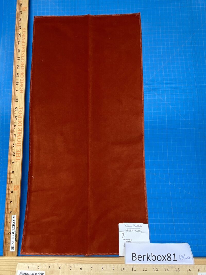 IMG_4103 22 Berkbox81 Square Velvet by Christian Fischbacher Visconte II Tabasco Deep Orange Solid 26"L x 13"W  MSRP USD 300+/y