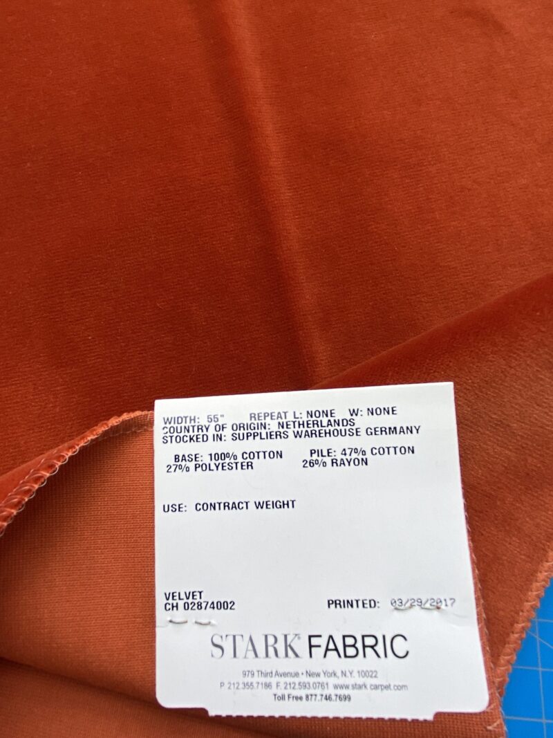 IMG_4105 22 Berkbox81 Square Velvet by Christian Fischbacher Visconte II Tabasco Deep Orange Solid 26"L x 13"W  MSRP USD 300+/y