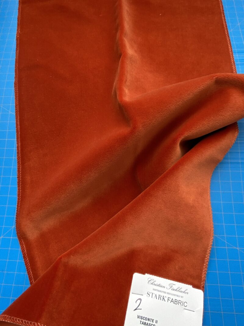 IMG_4106 22 Berkbox81 Square Velvet by Christian Fischbacher Visconte II Tabasco Deep Orange Solid 26"L x 13"W  MSRP USD 300+/y