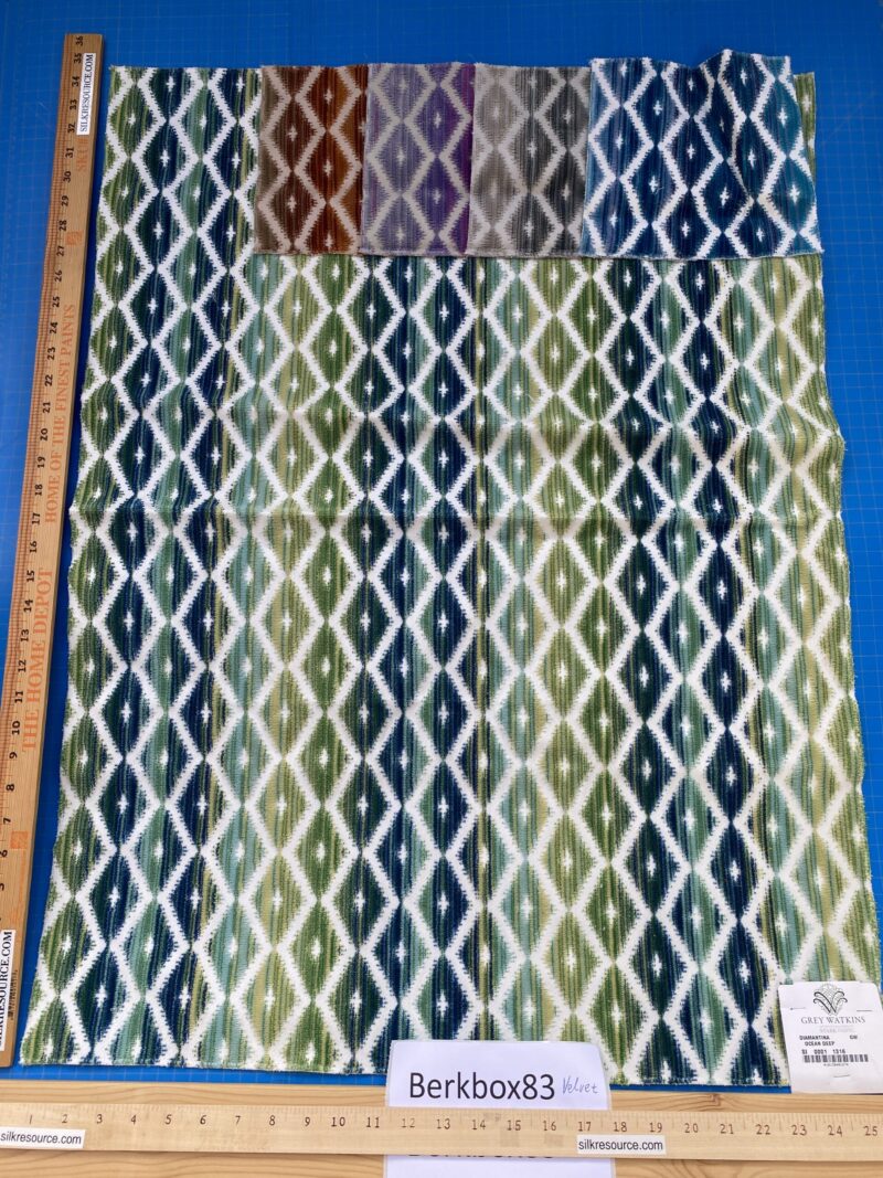 IMG_4256 4 Berkbox83 Square Velvet by Grey Watkins Diamantina Ocean Deep Green White Blue Diamond Ogee MSRP USD 306+/y
