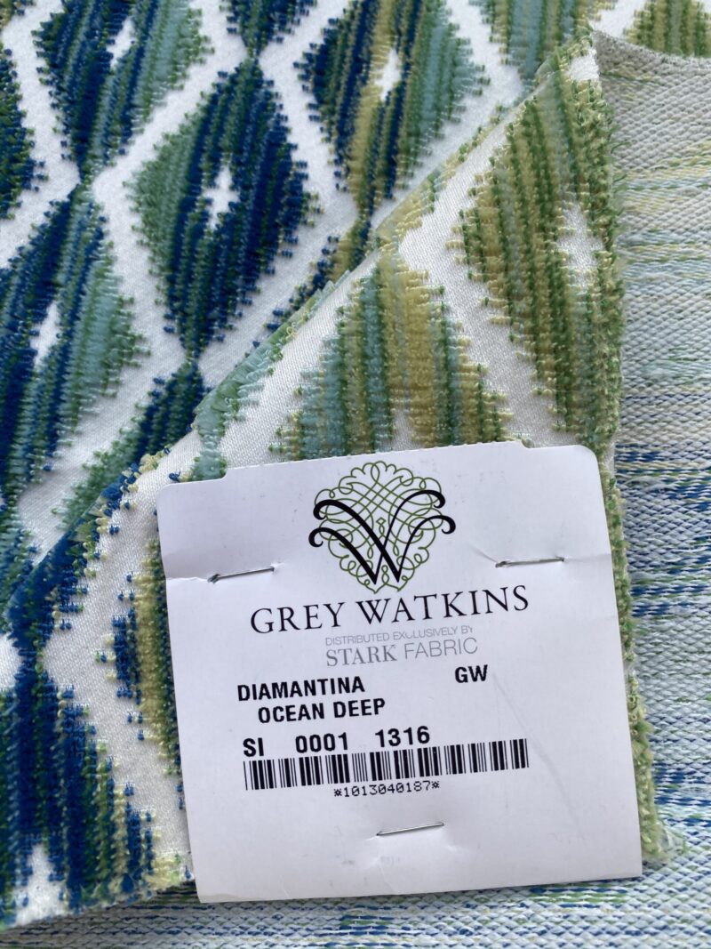 IMG_4257 4 Berkbox83 Square Velvet by Grey Watkins Diamantina Ocean Deep Green White Blue Diamond Ogee MSRP USD 306+/y