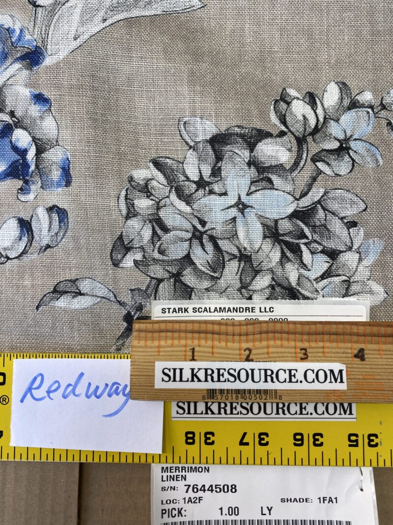 IMG_5270 Scalamandre Merrimon in Linen Print Silky Linen Fragrant Summer lilac trumpet flower or  jimsonweed  MSRP 6/y