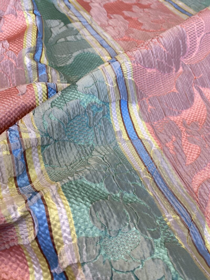 IMG_5313 Scalamandre Rigato Vitozzi Green Apricot Peach Floral Stripe MSRP USD204/yd