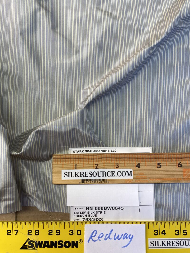 IMG_5329 Scalamandre Astley Silk Strie French Blue White Pin Stripe Small Scale  MSRP USD350+/yard.