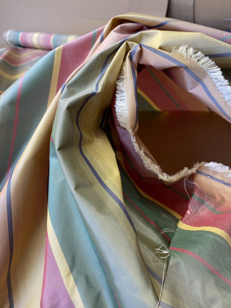 IMG_5388 Scalamandre Candice Stripe Multi100% Silk taffeta Strie Rainbow of Pink Red Green Gold Blue Purple Candy Color  MSRP 180/y