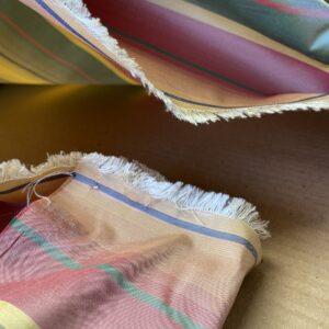 IMG_5389 Scalamandre Candice Stripe Multi100% Silk taffeta Strie Rainbow of Pink Red Green Gold Blue Purple Candy Color  MSRP 180/y