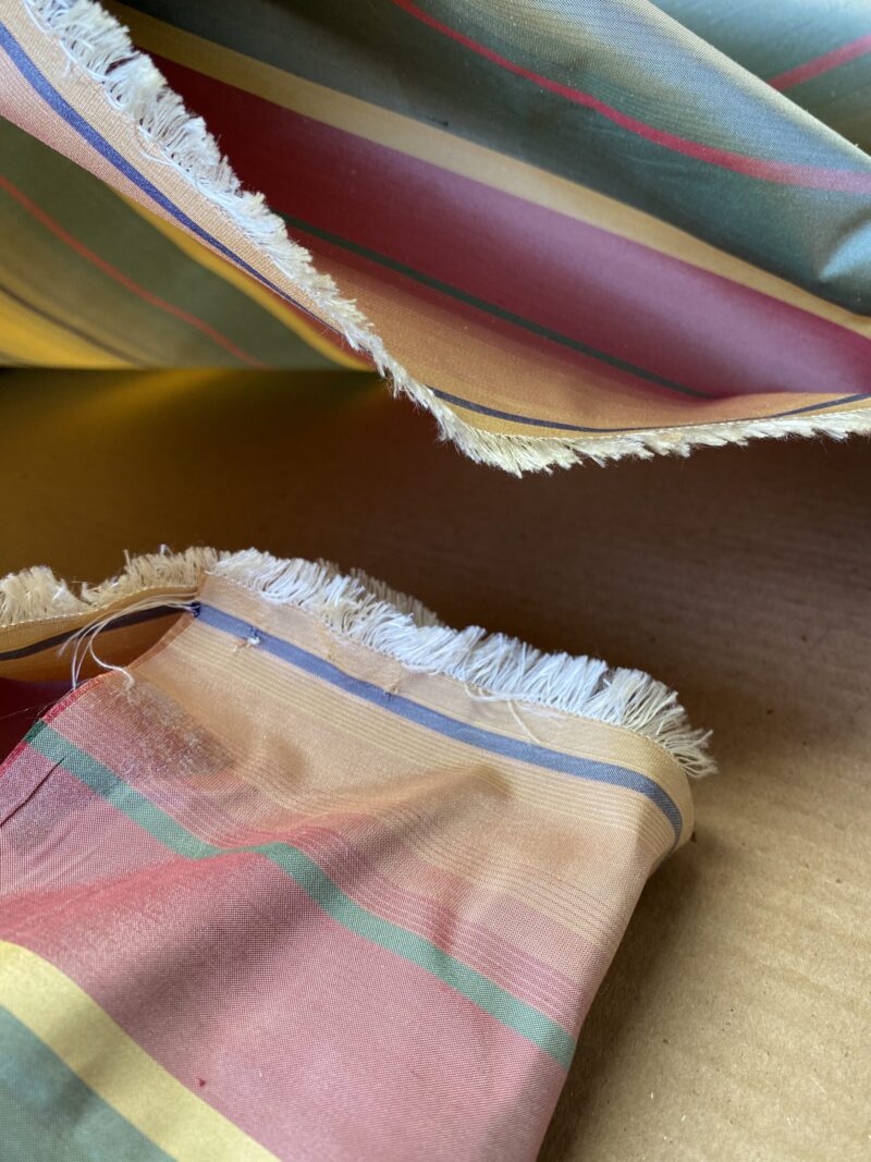 IMG_5389 Scalamandre Candice Stripe Multi100% Silk taffeta Strie Rainbow of Pink Red Green Gold Blue Purple Candy Color  MSRP 180/y