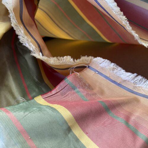 Scalamandre Candice Stripe Multi100% Silk taffeta Strie Rainbow of Pink Red Green Gold Blue Purple Candy Color  MSRP 180/y