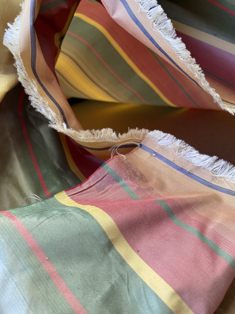 IMG_5390 Scalamandre Candice Stripe Multi100% Silk taffeta Strie Rainbow of Pink Red Green Gold Blue Purple Candy Color  MSRP 180/y