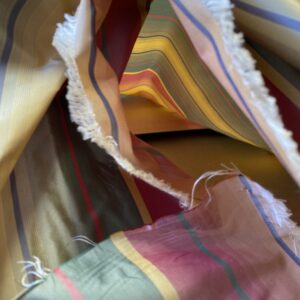 IMG_5391 Scalamandre Candice Stripe Multi100% Silk taffeta Strie Rainbow of Pink Red Green Gold Blue Purple Candy Color  MSRP 180/y