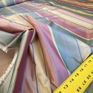 IMG_5393 Scalamandre Candice Stripe Multi100% Silk taffeta Strie Rainbow of Pink Red Green Gold Blue Purple Candy Color  MSRP 180/y
