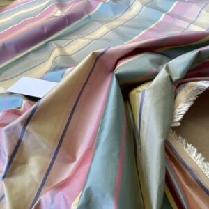 IMG_5394 Scalamandre Candice Stripe Multi100% Silk taffeta Strie Rainbow of Pink Red Green Gold Blue Purple Candy Color  MSRP 180/y