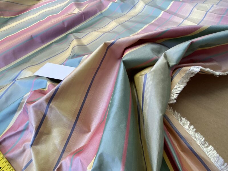 IMG_5394 Scalamandre Candice Stripe Multi100% Silk taffeta Strie Rainbow of Pink Red Green Gold Blue Purple Candy Color  MSRP 180/y