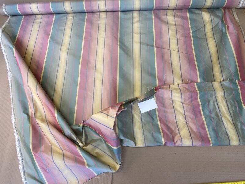 IMG_5395 Scalamandre Candice Stripe Multi100% Silk taffeta Strie Rainbow of Pink Red Green Gold Blue Purple Candy Color  MSRP 180/y