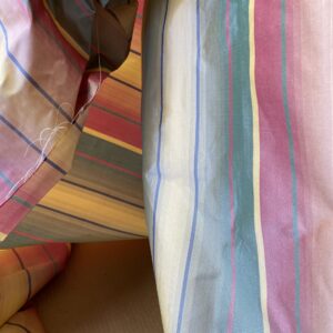 IMG_5396 Scalamandre Candice Stripe Multi100% Silk taffeta Strie Rainbow of Pink Red Green Gold Blue Purple Candy Color  MSRP 180/y