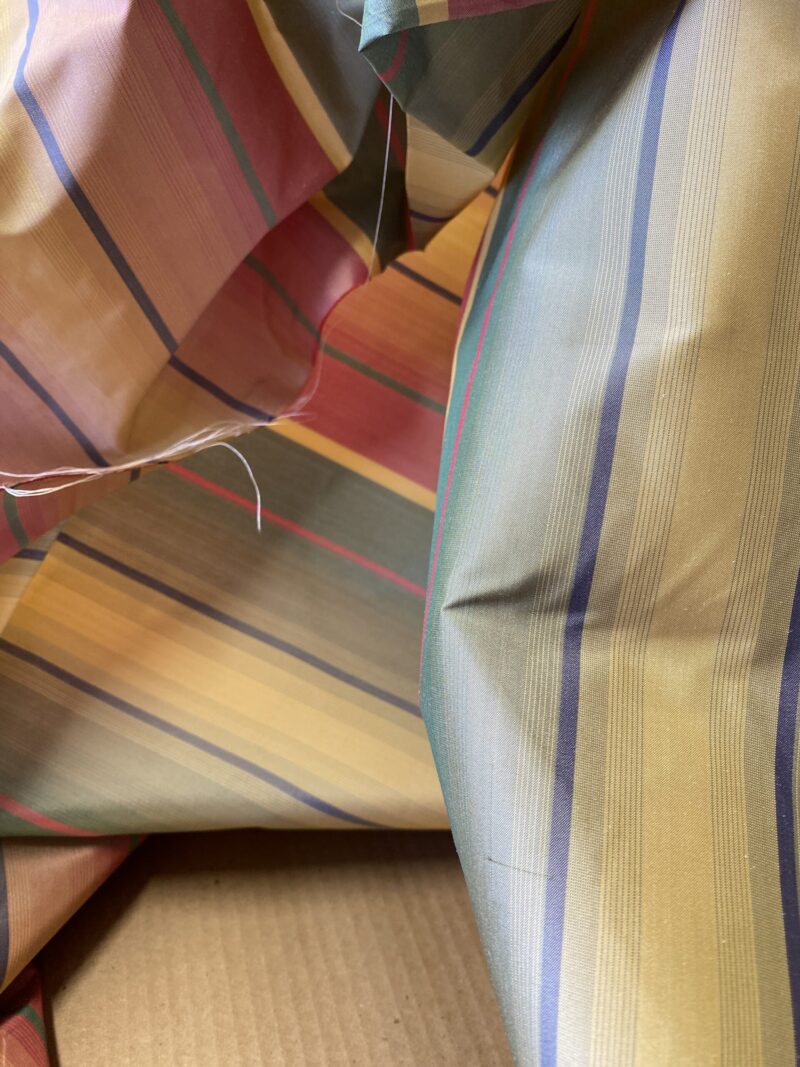 IMG_5397 Scalamandre Candice Stripe Multi100% Silk taffeta Strie Rainbow of Pink Red Green Gold Blue Purple Candy Color  MSRP 180/y