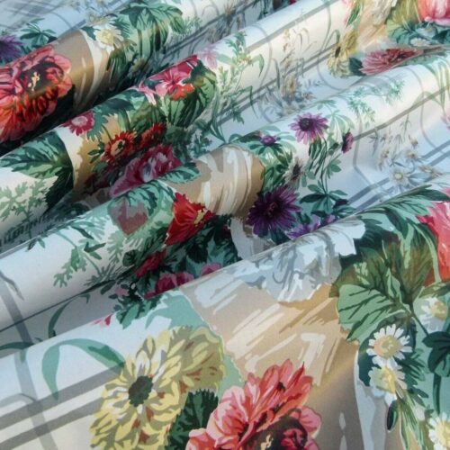 P1040622-1 By Yard Scalamandre Eugenie Multi/taupe Chintz Tromp D’oeil Satin Sache Rose Garland MSRP USD 288/Yd