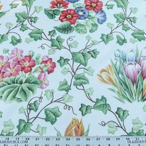 Scalamandre  Le Treillage Blush Pink on White Spring Garden Tulip Rose Crocus Boston Ivy MSRP USD 204/y