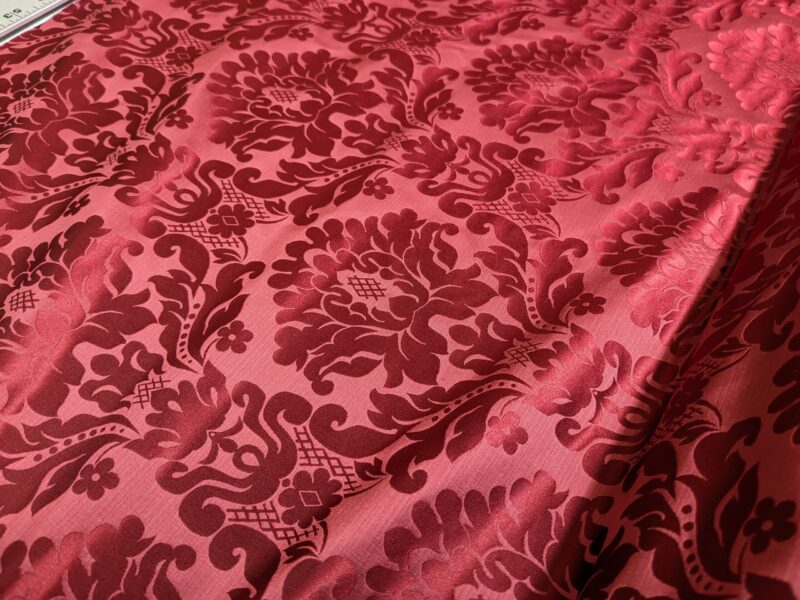 PXL_20240118_002347255 High End Veranda Renaissance Damask 100% Silk Ruby Red Crimson