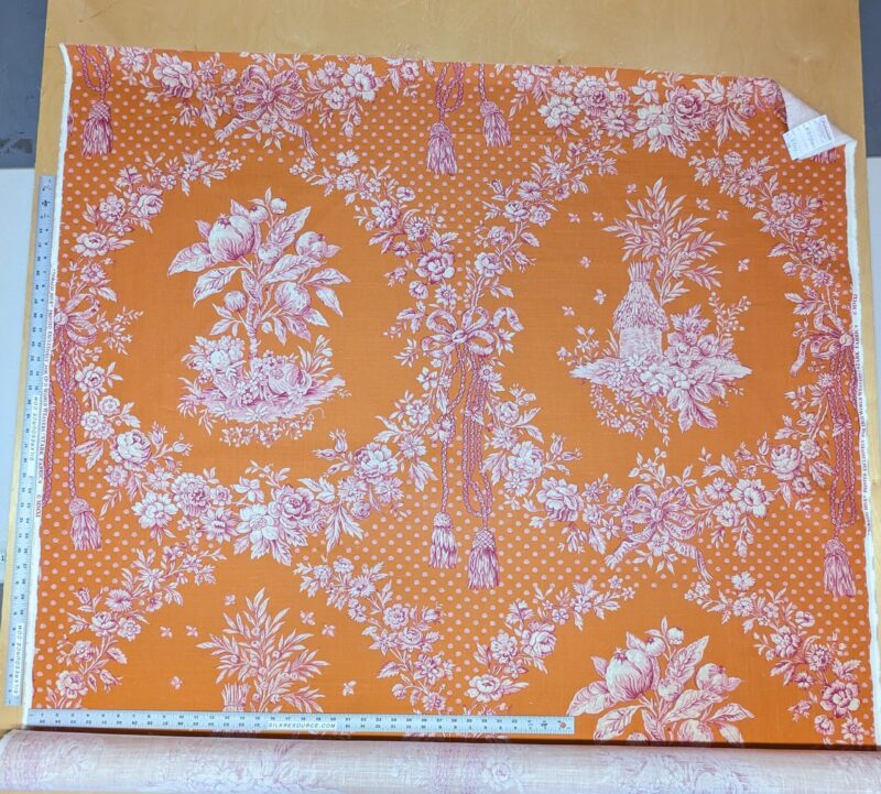 PXL_20240126_001433723~3 Scalamandre Tobago Hive Papaya Raspberry Pink Linen Print Tropical Apiculture Beekeeping Tropical Flowers Ribbon Tassel MSRP 280/y