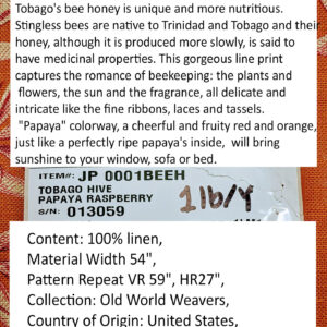 PXL_20240126_0015499542 Scalamandre Tobago Hive Papaya Raspberry Pink Linen Print Tropical Apiculture Beekeeping Tropical Flowers Ribbon Tassel MSRP 280/y