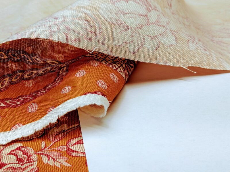 PXL_20240126_001700024~2 Scalamandre Tobago Hive Papaya Raspberry Pink Linen Print Tropical Apiculture Beekeeping Tropical Flowers Ribbon Tassel MSRP 280/y