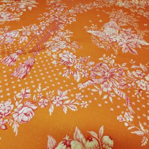 PXL_20240126_002015532~2 Scalamandre Tobago Hive Papaya Raspberry Pink Linen Print Tropical Apiculture Beekeeping Tropical Flowers Ribbon Tassel MSRP 280/y