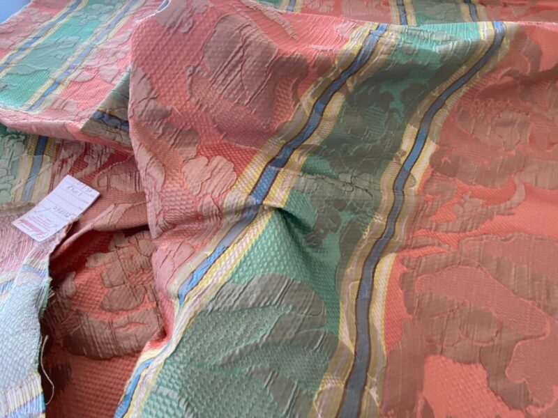 WhatsApp Image 2024-10-03 at 08.03.44_3f74f30b Scalamandre Rigato Vitozzi Green Apricot Peach Floral Stripe MSRP USD204/yd