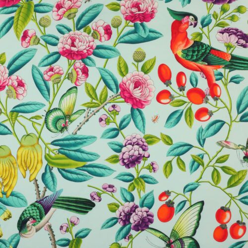 4811-01_p Manuel Canovas Serendip Turquoise Yellow Pink Green on White Bird Flower Tropical Cotton Print MSRP USD304/y