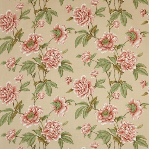 F4230-01_p Cowtan and Tout Giselle Red Green on Beige Floral Print Linen MSRP USD240/y