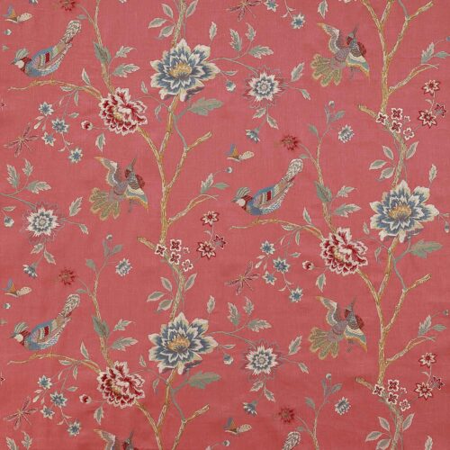 F4702-01_p Colefax and Fowler Olivia Red Embroidery Red Bird Flower Tree Foliage MSRP USD400/y