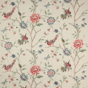 F4703-01_p 0.63Y Scalamandre Palash Embroidery Parrot Bird Flower Tree of Life Palampore Tree Peony Red Gold Chinoiserie MSRP USD 332/yard