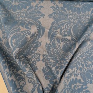 Scalamandre Amelia Delphinium Blue Renaissance Damask Jacquard Linen Acanthus Feather MSRP USD 176/y