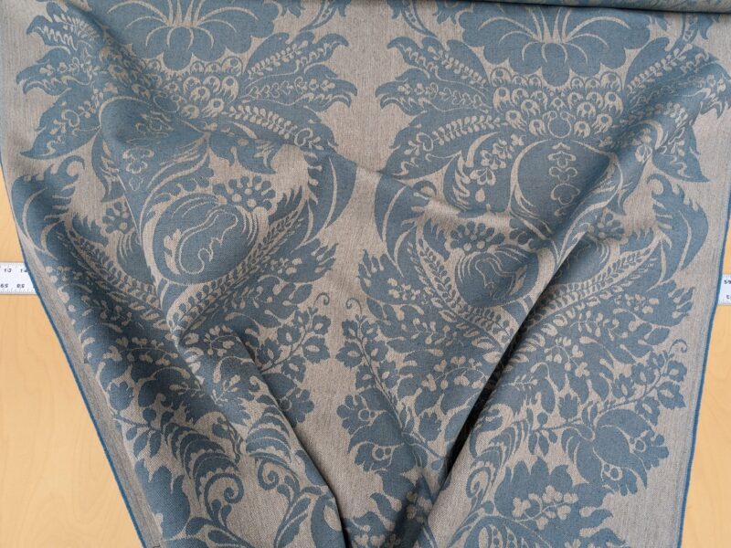 Scalamandre Amelia Delphinium Blue Renaissance Damask Jacquard Linen Acanthus Feather MSRP USD 176/y