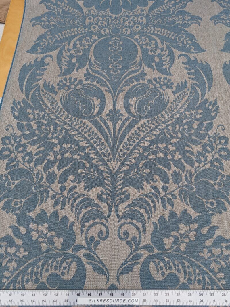 Scalamandre Amelia Delphinium Blue Renaissance Damask Jacquard Linen Acanthus Feather MSRP USD 176/y