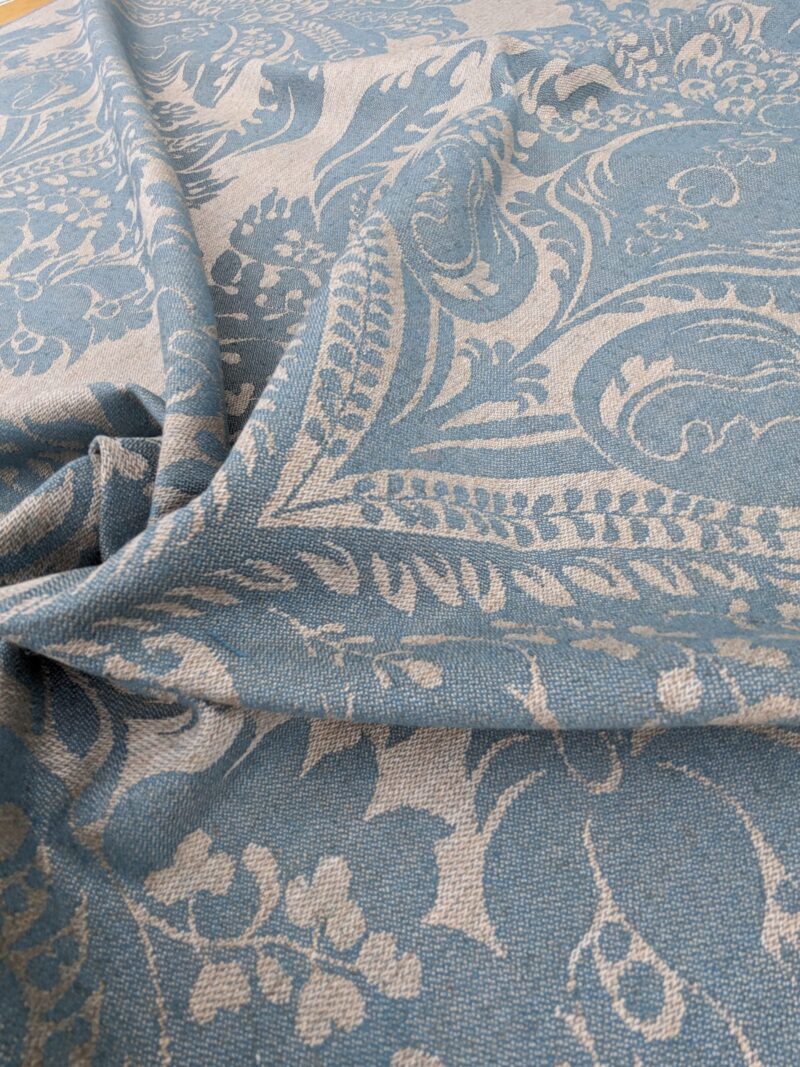 Scalamandre Amelia Delphinium Blue Renaissance Damask Jacquard Linen Acanthus Feather MSRP USD 176/y