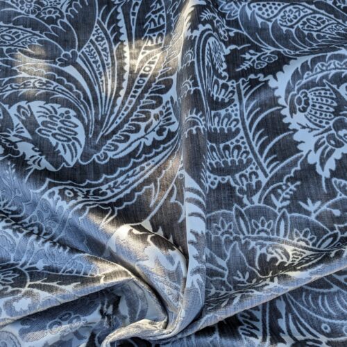 IMG_386 Scalamandre Welwyn in Pewter Blue Silver Cut Velvet Silk Velvet Grand Botanic Pomegranite Rose MSRP USD1000+/y