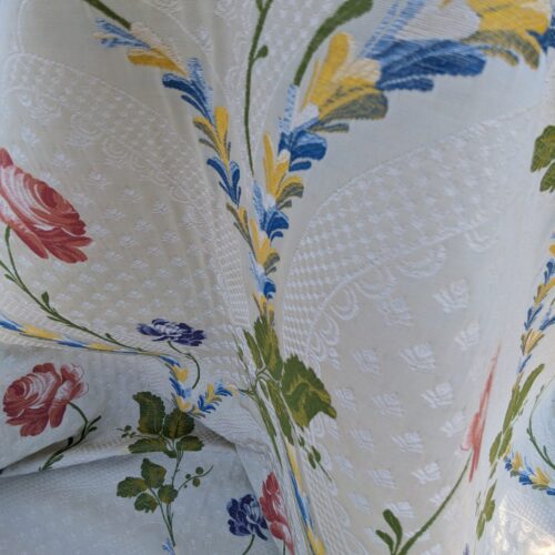 IMG_406 Scalamandre Seasons Light Rose and Green on Beige Rose Floral Foliage French Lampas MSRP USD 624/y