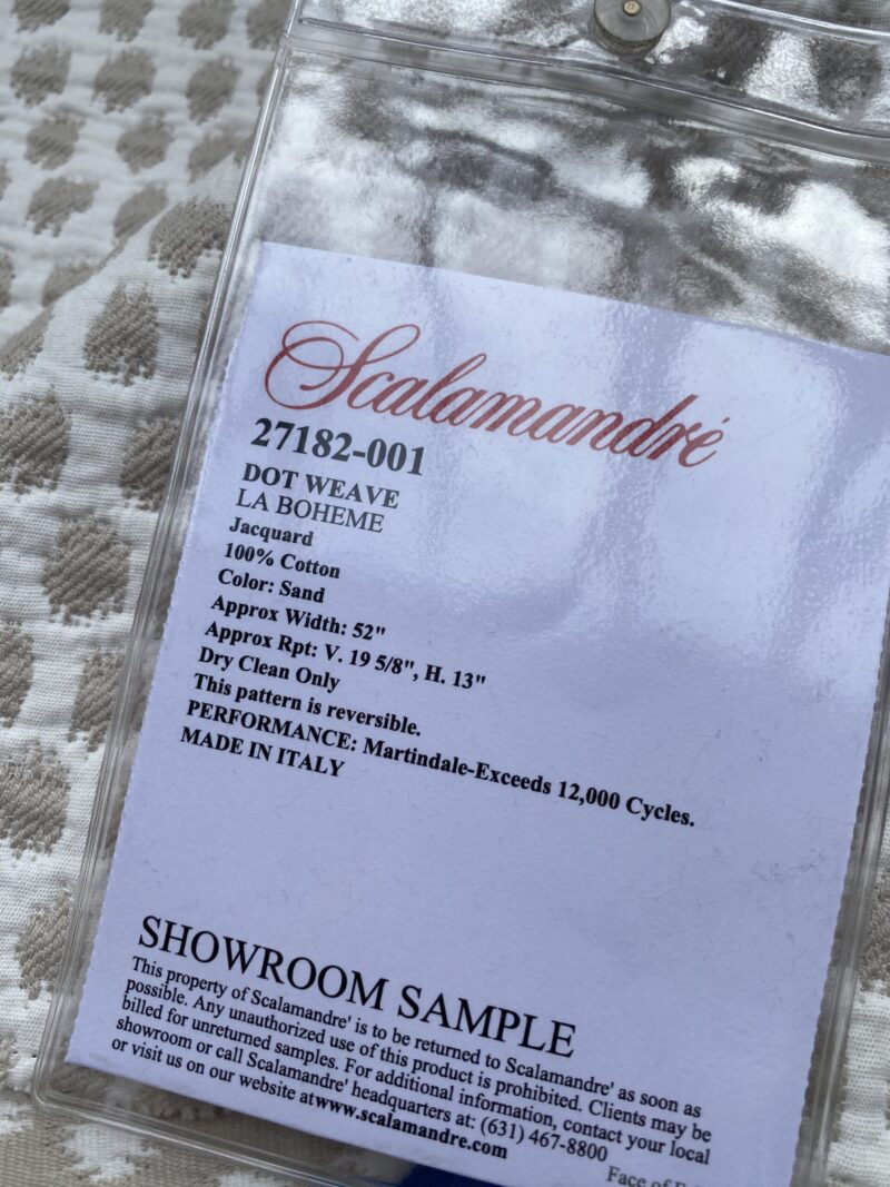 IMG_5522 10 Berkbox89 Square Jacquard by Scalamandre Dot Weave Sand Beige White Small Scale Dot Circle MSRP USD 414/y