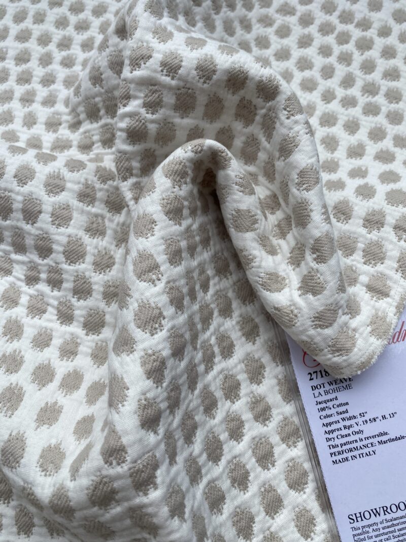 IMG_5523 10 Berkbox89 Square Jacquard by Scalamandre Dot Weave Sand Beige White Small Scale Dot Circle MSRP USD 414/y
