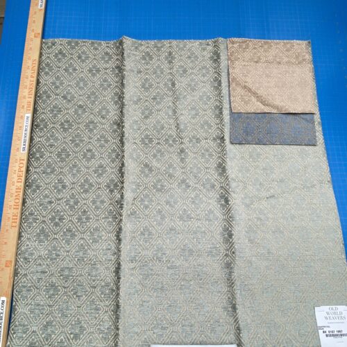 IMG_5719 1 Berkbox91 Square Jacquard by Old World Weavers Quatrefoil Aqua Chenille Jacquard Green Beige Diamond Ogee Small Scale MSRP USD244/y