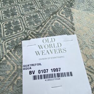 1 Berkbox91 Square Jacquard by Old World Weavers Quatrefoil Aqua Chenille Jacquard Green Beige Diamond Ogee Small Scale MSRP USD244/y