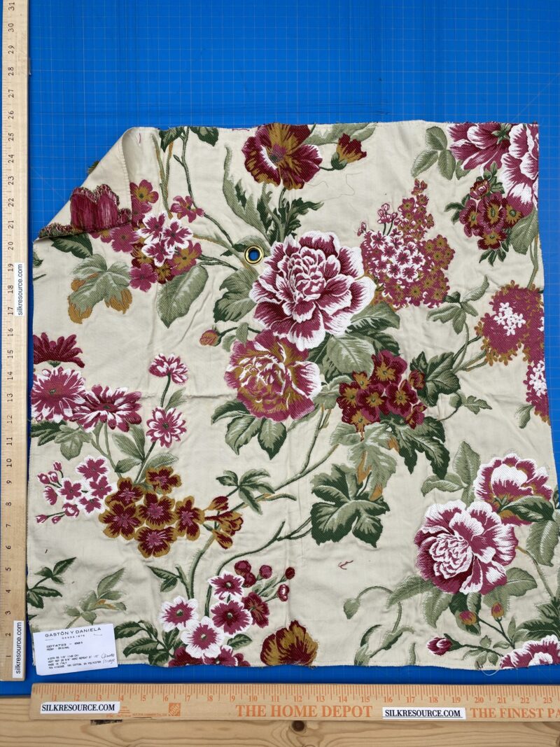 IMG_6018 Square Jacquard by Gaston Y Daniela Peony Pink Ivory Medium Gray Botanical Floral 25"L x 24"W  MSRP USD 300+/y