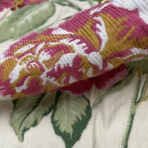 IMG_6019 Square Jacquard by Gaston Y Daniela Peony Pink Ivory Medium Gray Botanical Floral 25"L x 24"W  MSRP USD 300+/y