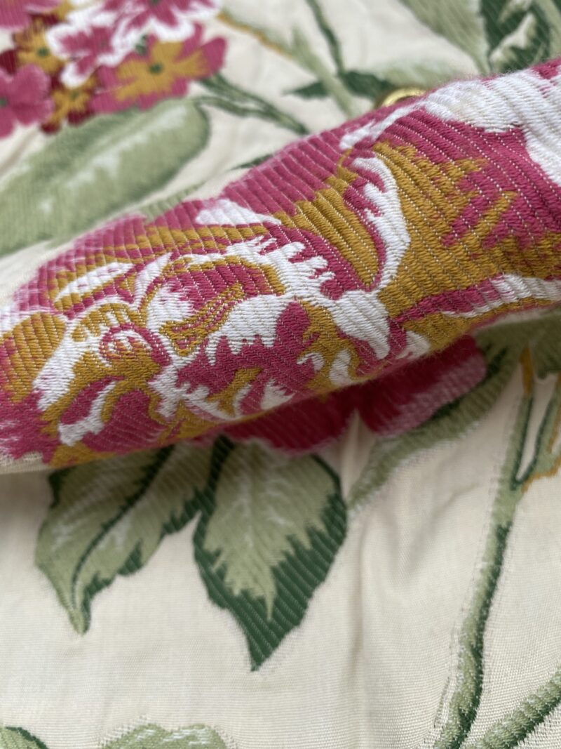 IMG_6019 Square Jacquard by Gaston Y Daniela Peony Pink Ivory Medium Gray Botanical Floral 25"L x 24"W  MSRP USD 300+/y