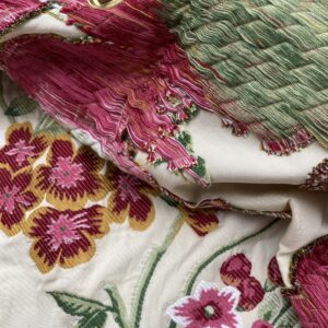 IMG_6022 Square Jacquard by Gaston Y Daniela Peony Pink Ivory Medium Gray Botanical Floral 25"L x 24"W  MSRP USD 300+/y